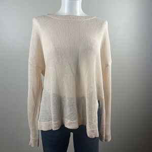 Eileen Fisher Ivory Organic Linen Size Medium Open Knit Sweater Boho Beach